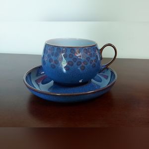 Denby 1990's Midnight Blue Pattern 6.7oz / 200ml Tea Cups & Saucers